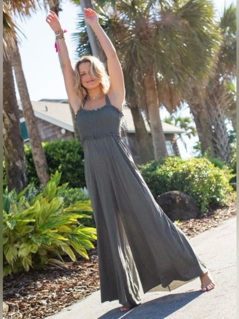 🛍️NATURAL LIFE XS/S Sage Harper Knit Maxi Jumpsuit with Smocked Bodice